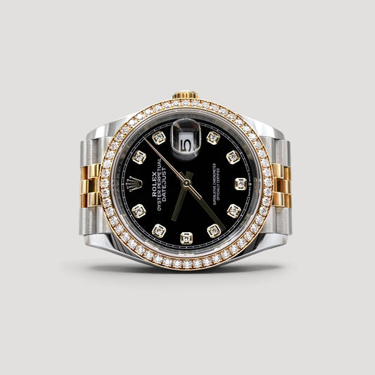 Mint Rolex Datejust Black w/ 10 Points Diamond & Diamond Bezel Jubilee 36mm 126283RBR
