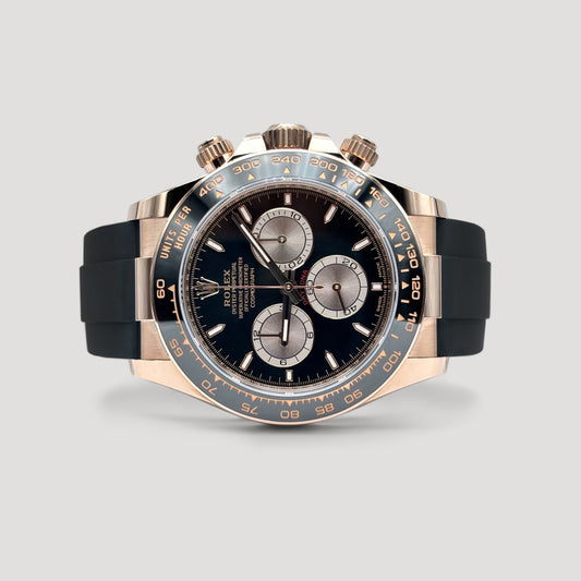 LNIB Rolex Daytona Black & Sundust Oysterflex Rose Gold 40mm 126515LN