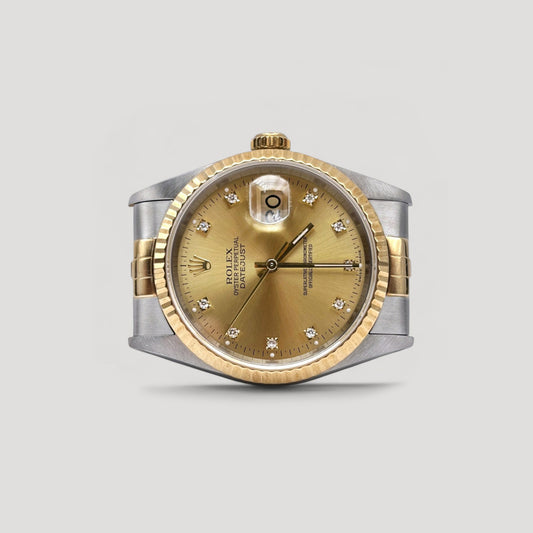 Mint Rolex Datejust Champagne w/ 10 Points Diamond Jubilee Half Gold 36mm 16233