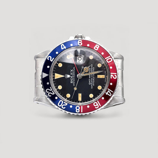 Rolex GMT Master Pepsi Oyster Black Matte Tritium Patina 40mm 16750