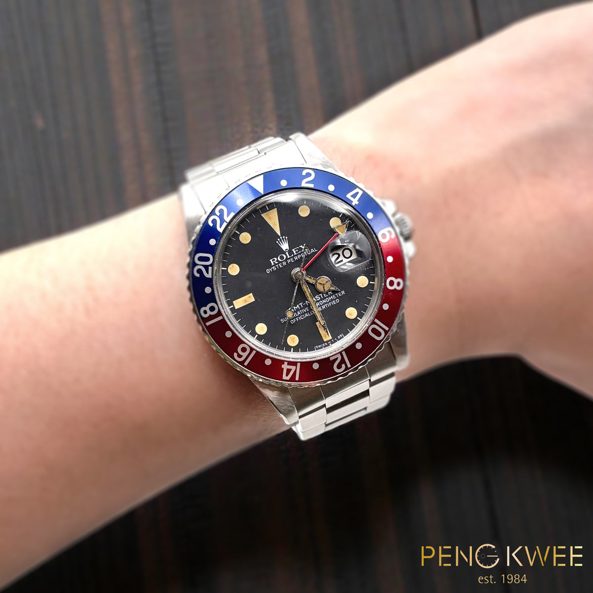 Rolex GMT Master Pepsi Oyster Black Matte Tritium Patina 40mm 16750
