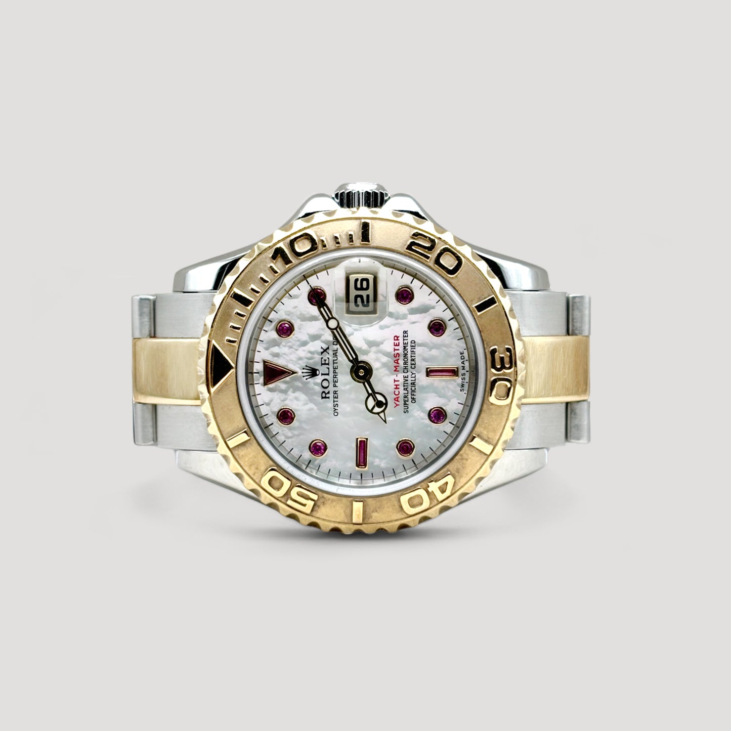 Mint Rolex Yacht Master MOP w/ 10 Points Ruby Diamond Half Gold 29mm 169623