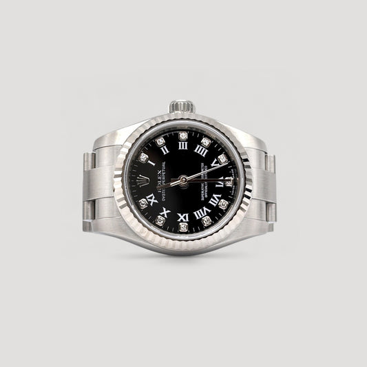 Mint Rolex Oyster Perpetual Black Roman w/ Diamond Oyster 26mm 176234