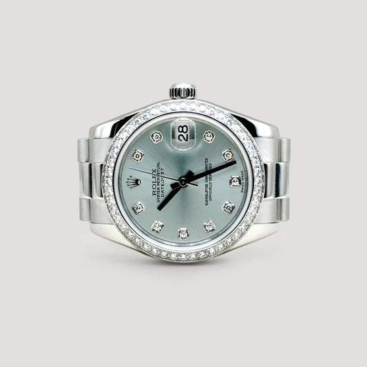 Rolex Datejust Platinum "President" Ice Blue w/ 10 Points Diamond & Factory Diamond Bezel 31mm 178286