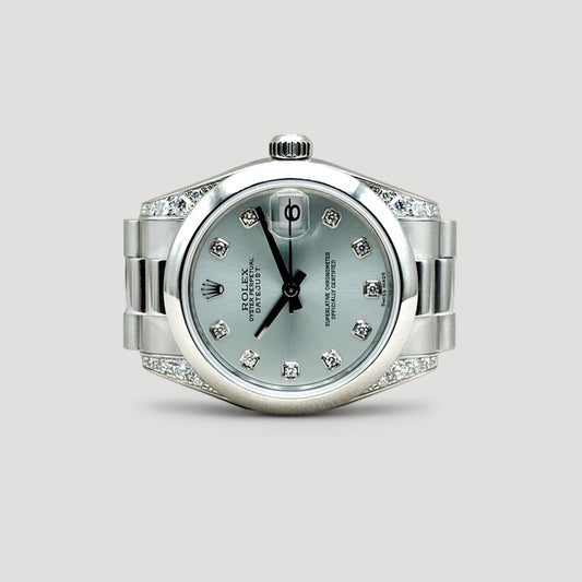 Mint Rolex Datejust Platinum Ice Blue w/ 10 Points Diamond & Factory Diamond Lugs President 31mm 178296