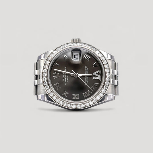 LNIB Rolex Datejust Dark Grey w/ VI Diamond & Diamond Bezel Jubilee 31mm 178384