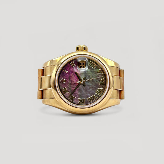 Mint Rolex Datejust Tahitian MOP Roman Oyster Yellow Gold 26mm 179168