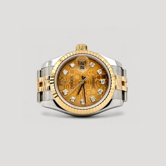 Mint Rolex Datejust Champagne Computer w/ 10 Points Diamond Jubilee 26mm 179173