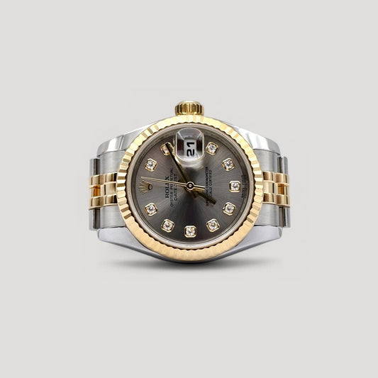 Mint Rolex Datejust Grey w/ 10 Points Diamond Jubilee 26mm 179173