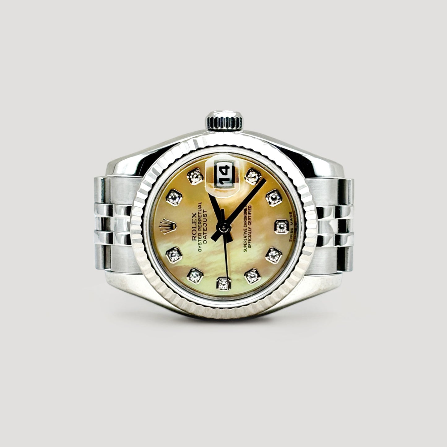 Mint Rolex Datejust Yellow MOP w/ 10 Points Diamond Jubilee 26mm 179174