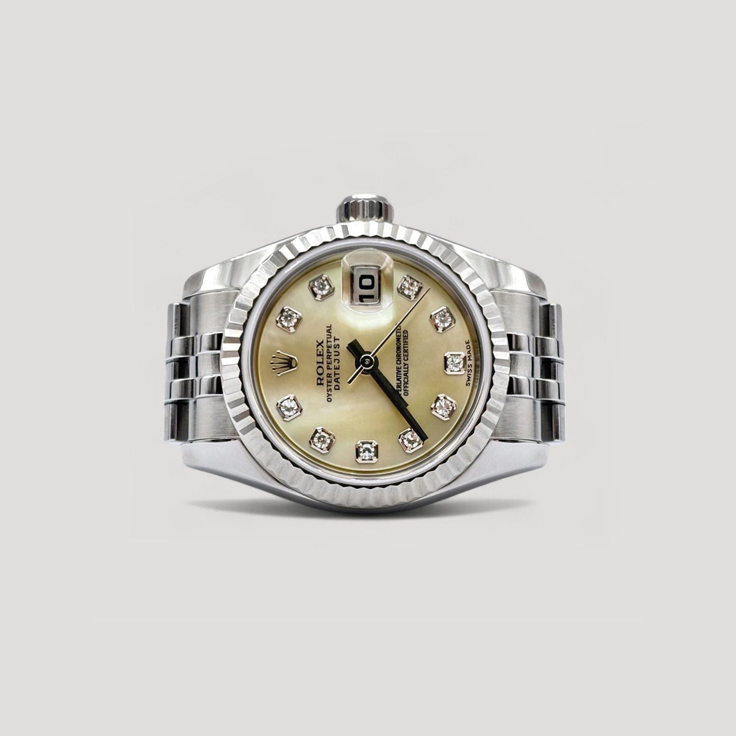 Mint Rolex Datejust Yellow MOP w/ 10 Points Diamond Jubilee 26mm 179174