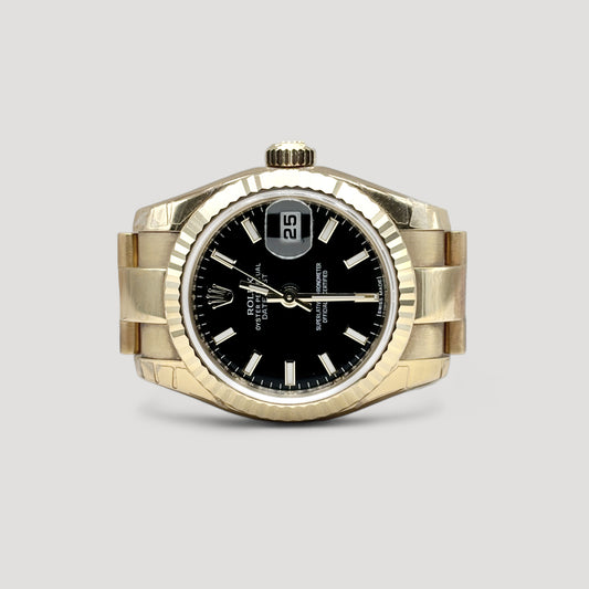 Mint Rolex Datejust Lady Queen Black Yellow Gold 26mm 179178