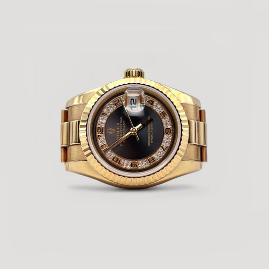 Mint Rolex Datejust Lady Queen "President" Myriad Diamond Yellow Gold 26mm 179178