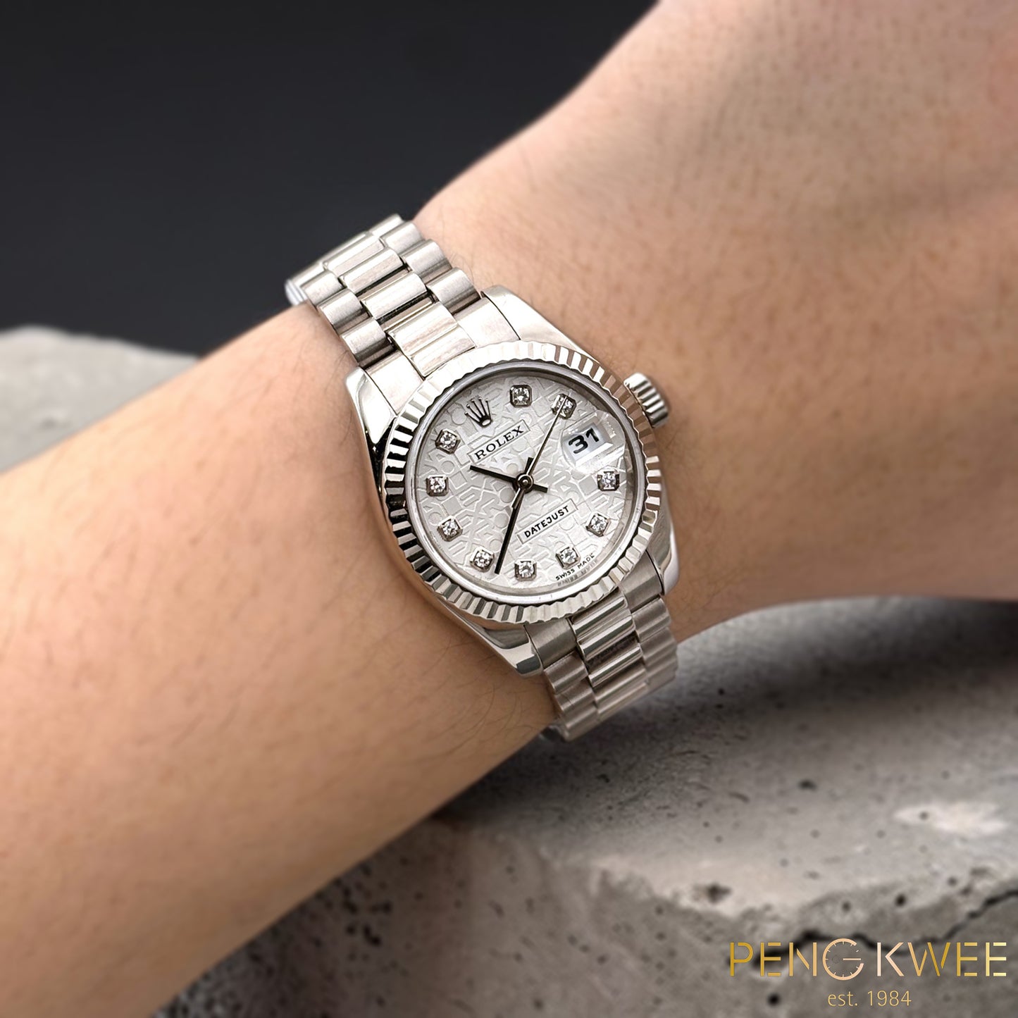 Mint Rolex Datejust Computer w/ 10 Points Diamond President White Gold 26mm 179179