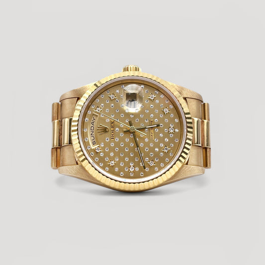 Mint Rolex Day Date King Factory Pleiades Diamond Dial "President" Yellow Gold 36mm 18238