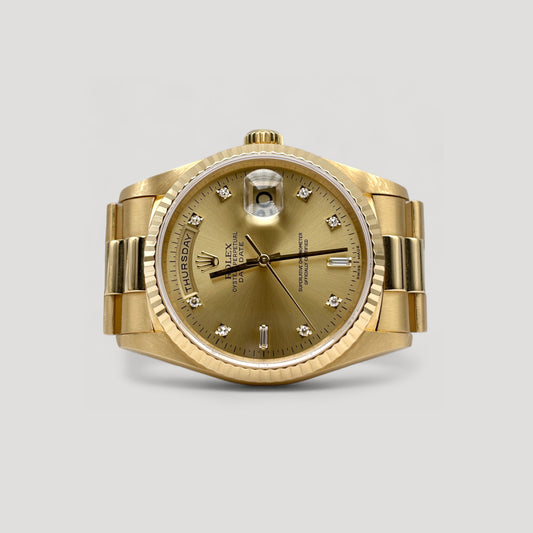 Mint Rolex Day Date "President" Champagne w/ Diamond Yellow Gold 36mm 18238
