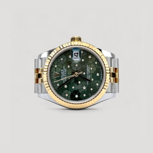 Mint Rolex Datejust Green Olive Floral Motif Jubilee 31mm 278273