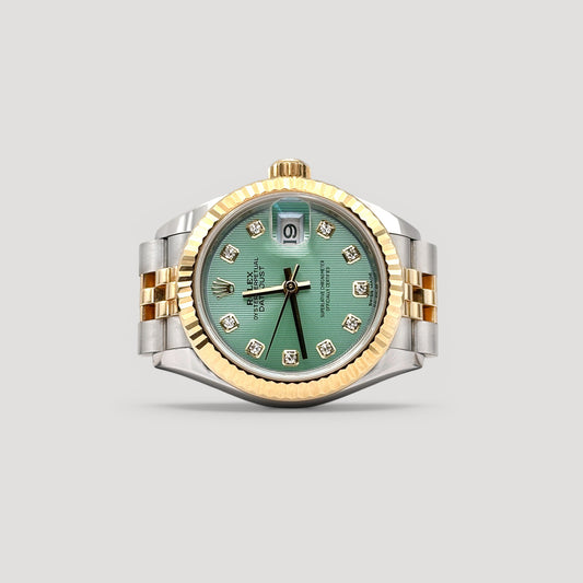 Mint Rolex Datejust Mint Green Tapestry w/ 10 Points Diamond Jubilee 28mm 279173