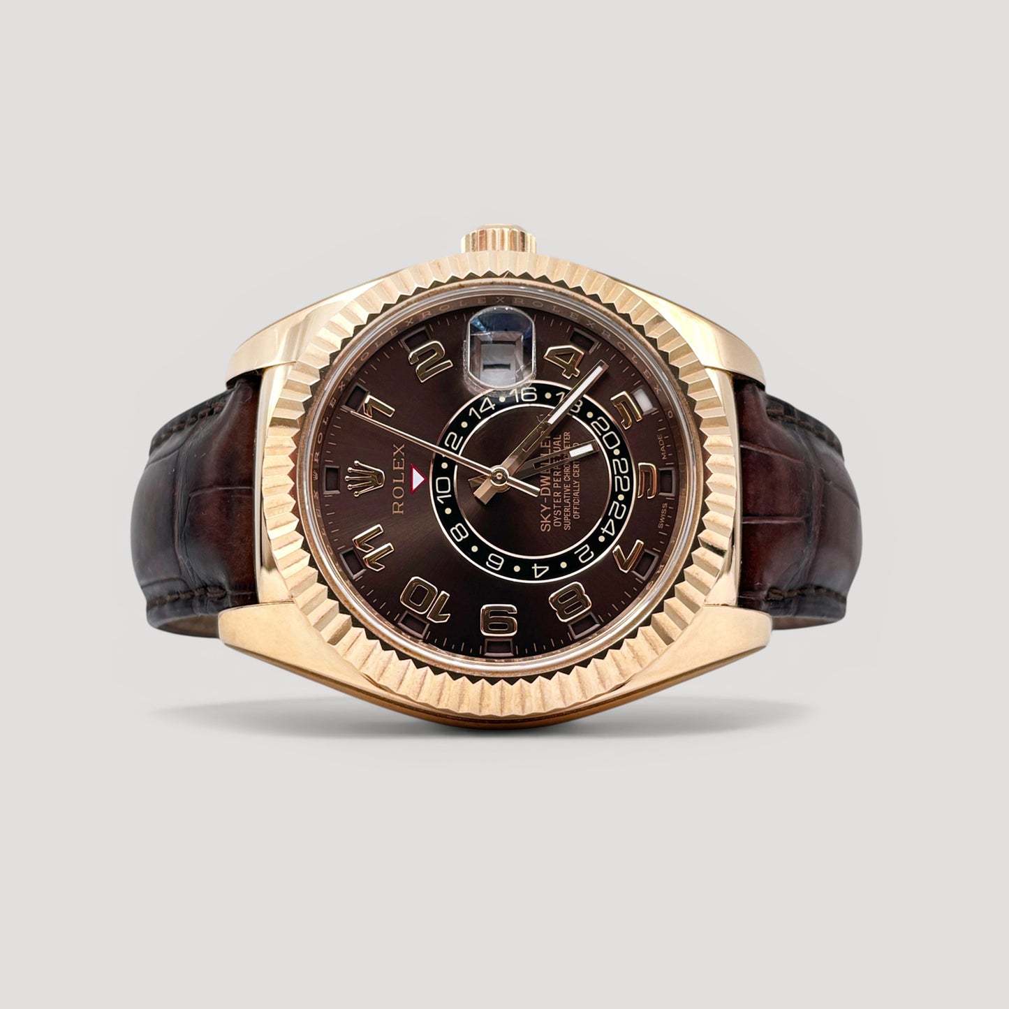 Mint Rolex Sky Dweller Chocolate Rose Gold 42mm 326135