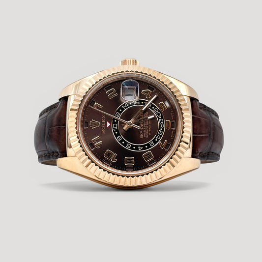Mint Rolex Sky Dweller Chocolate Rose Gold 42mm 326135