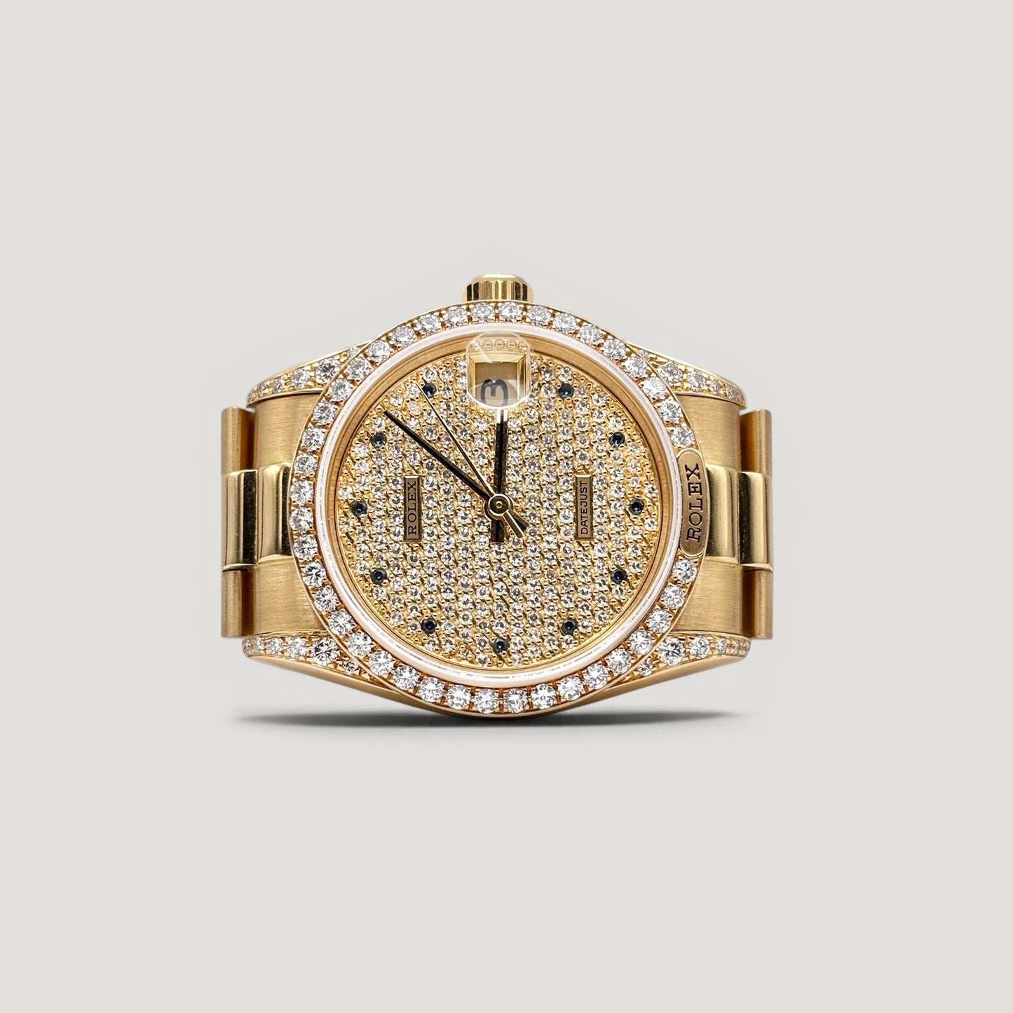 Rolex Datejust Paved Diamond w/ 11 Points Sapphire & Diamomd Bezel/Lugs Yellow Gold 31mm 68158