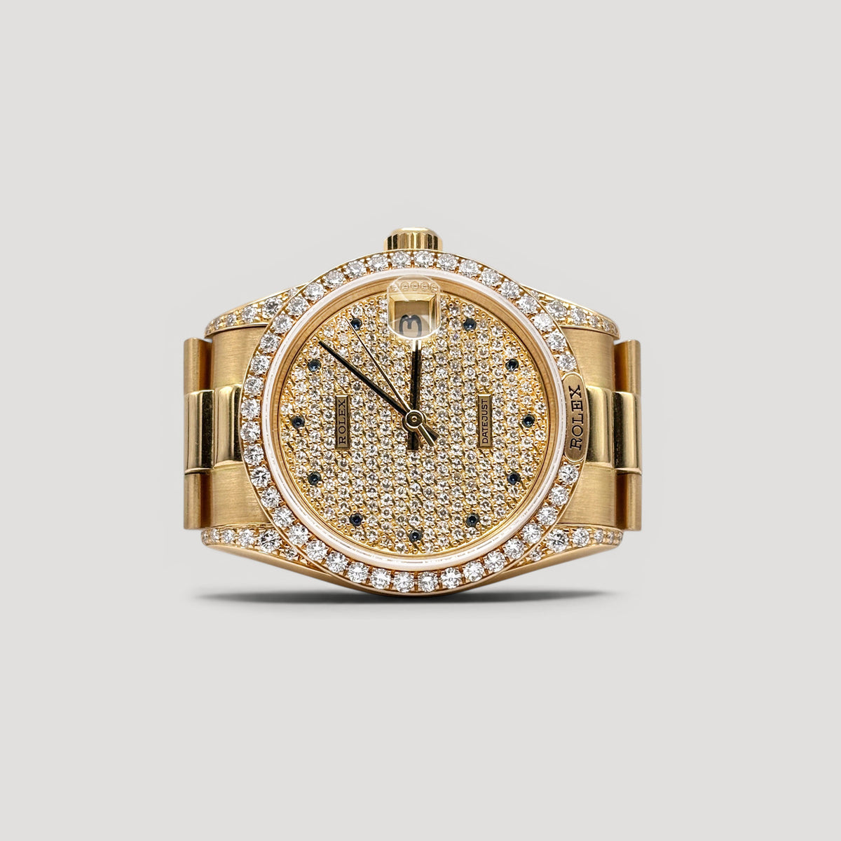 Rolex Datejust Paved Diamond w/ 11 Points Sapphire & Diamomd Bezel/Lugs Yellow Gold 31mm 68158
