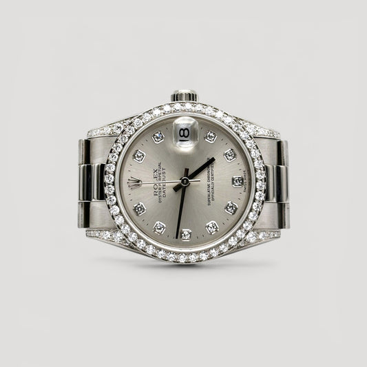 Mint Rolex Datejust "President" Silver w/ 10 Points Diamond, Diamond Bezel & Lugs 31mm 68159