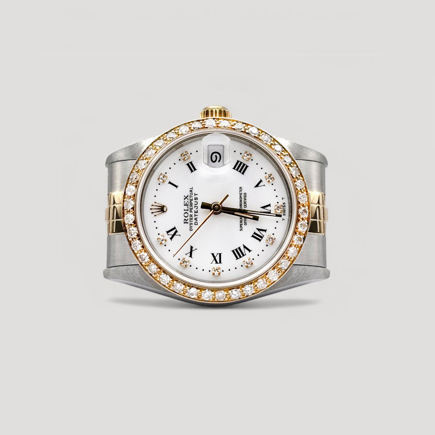 Mint Rolex Datejust White Roman w/ 10 Points Diamond & Custom Diamond Bezel Jubilee 31mm 68273
