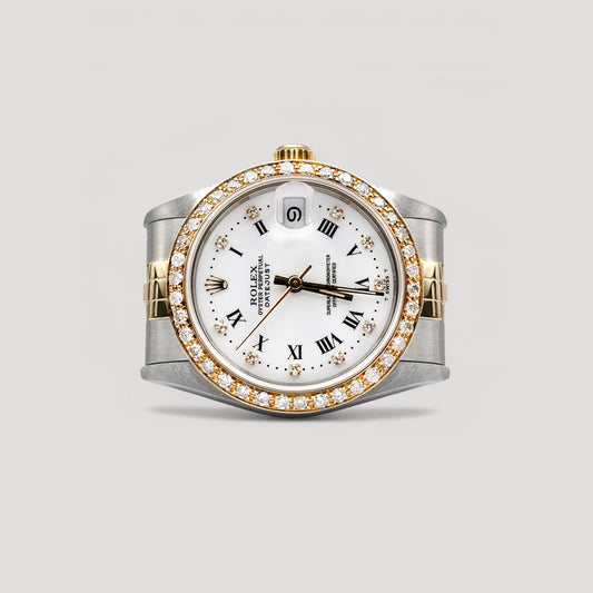 Mint Rolex Datejust White Roman w/ 10 Points Diamond & Custom Diamond Bezel Jubilee 31mm 68273