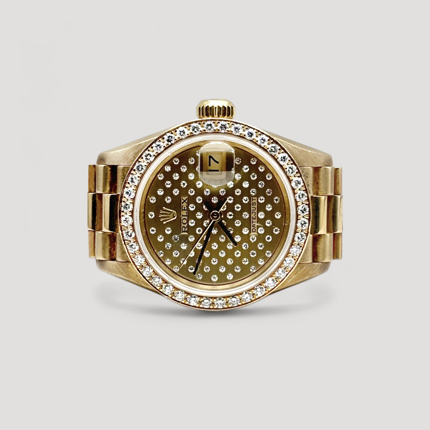 Mint Rolex Datejust Lady Queen Pleiades Diamond Dial & Factory Diamond Bezel "President" Yellow Gold 26mm 69138