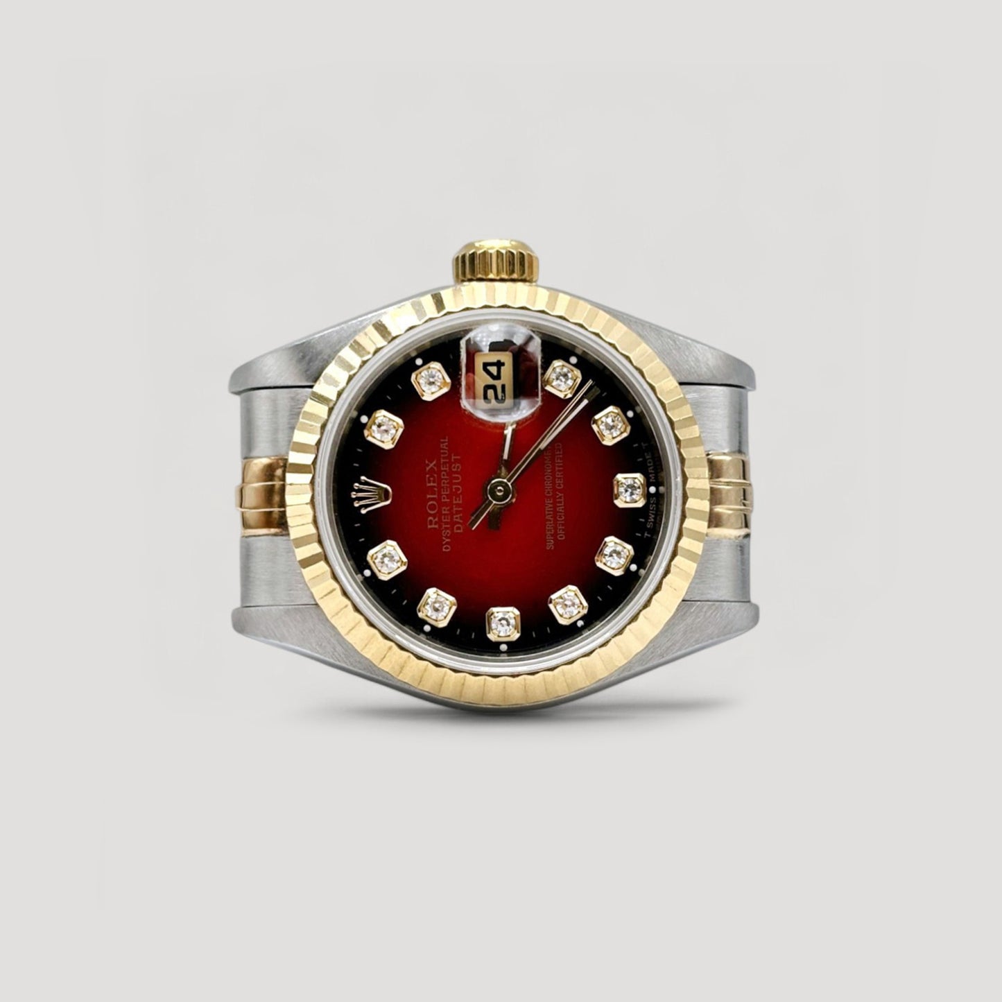 Mint Rolex Datejust Red Vignette w/ 10 Points Diamond 2 Tone Red Jubilee Half Gold 26mm 69173