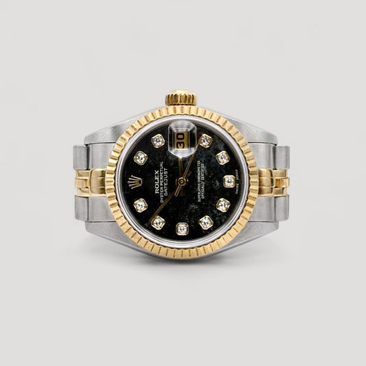 Mint Rolex Datejust Ferrite w/ 10 Points Diamond Jubilee Half Gold 26mm 69173