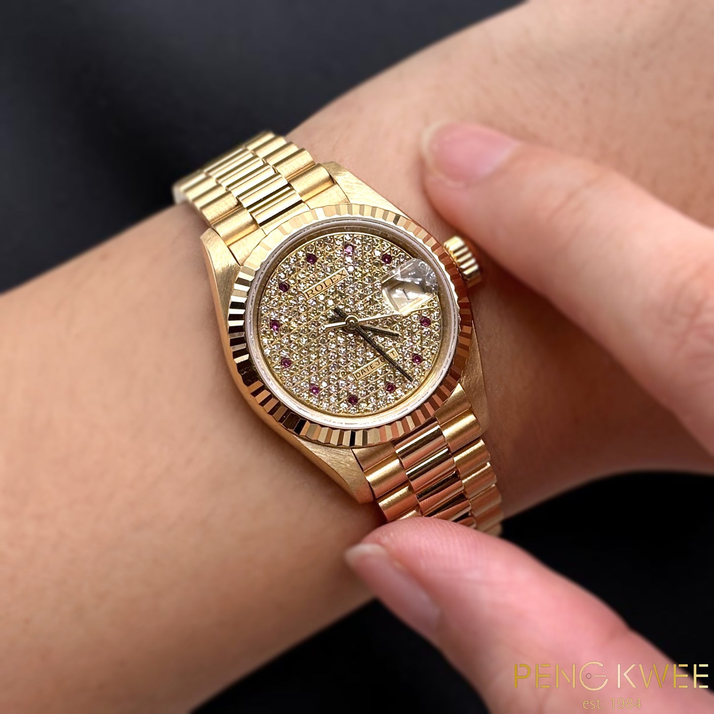Rolex Datejust Paved Diamond w/ 11 Points Ruby Diamond President 26mm 69178