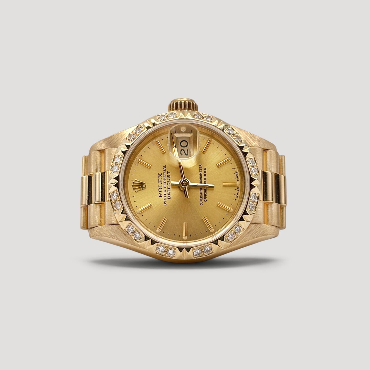 Rolex Datejust Champagne w/ Custom Diamond Bezel President 26mm 69178