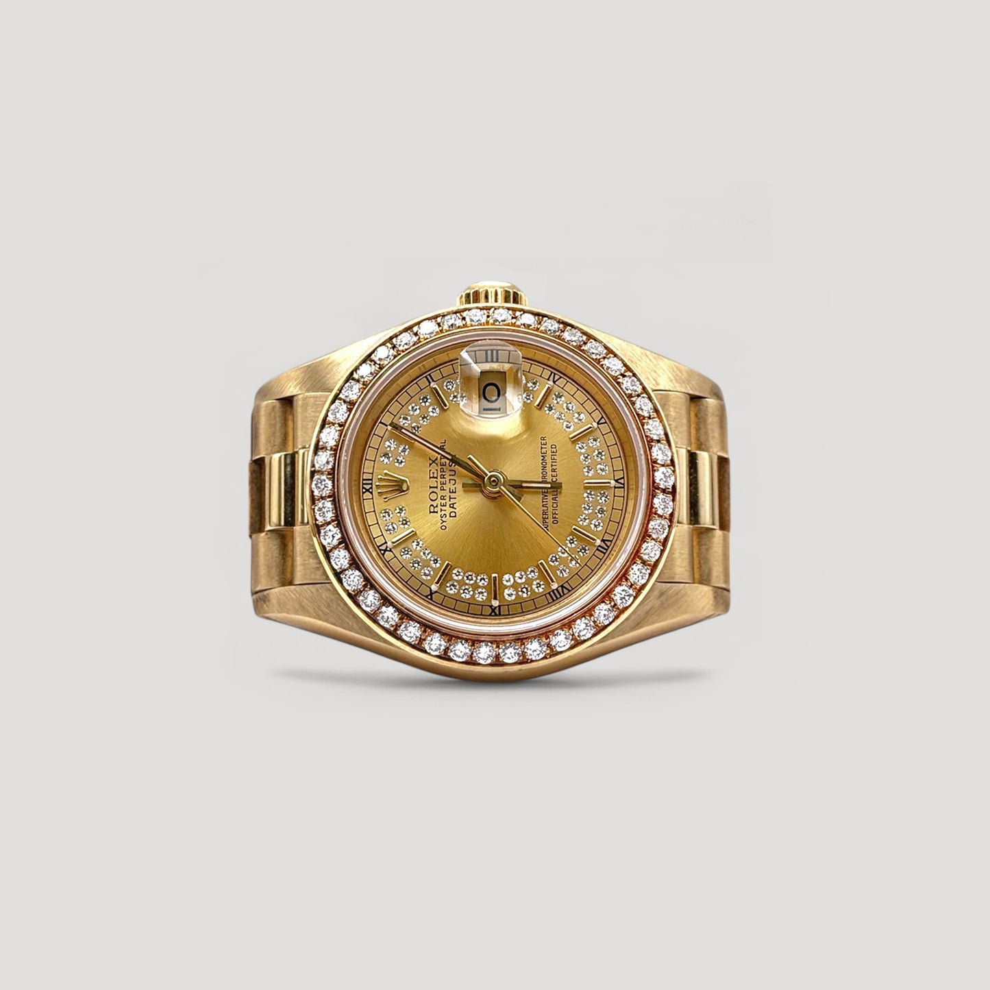 Rolex Datejust Champagne Myriad Diamond w/ Custom Diamond Bezel President 26mm 69178