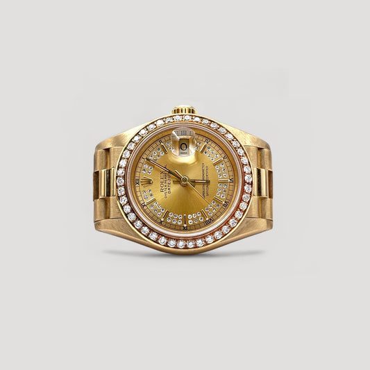 Rolex Datejust Champagne Myriad Diamond w/ Custom Diamond Bezel President 26mm 69178