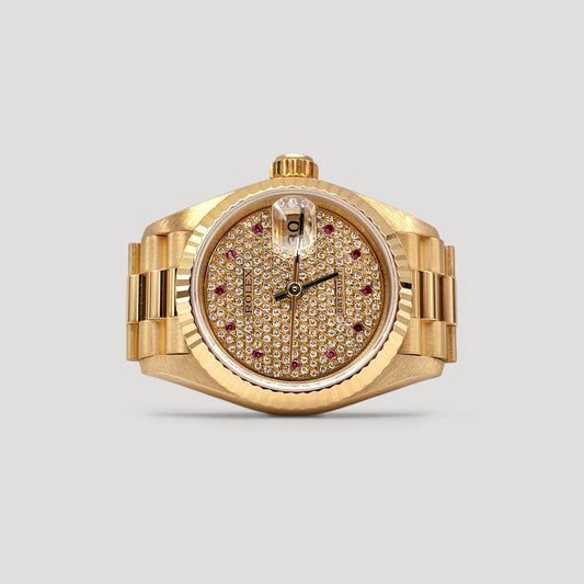 Rolex Datejust Paved Diamond w/ 11 Points Ruby Diamond President 26mm 69178