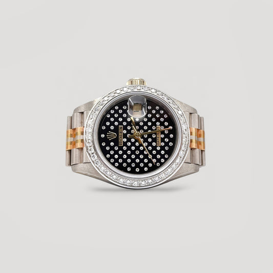 Rolex Datejust Tridor Black Pleiades Diamond with Custom Diamond Bezel 26mm 69179