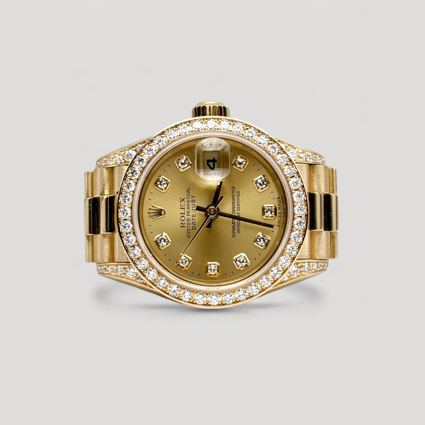 Rolex Datejust "President" Champagne w/ 10 Points Diamond & Factory Diamond Bezel & Lugs Yellow Gold 26mm 79158