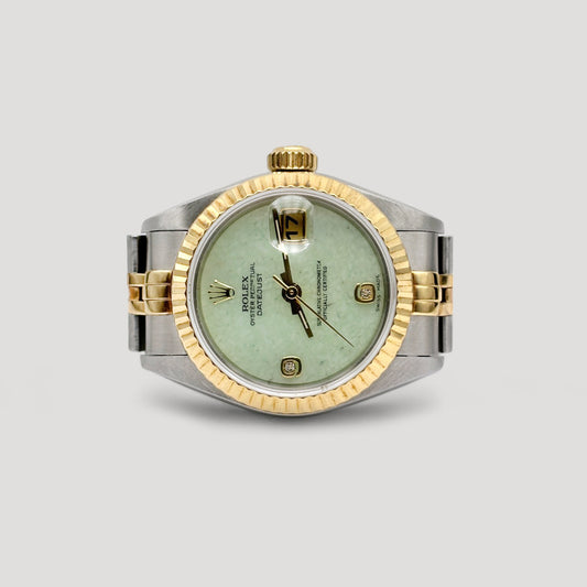 Mint Rolex Datejust Jade w/ 6 & 9 Diamond Jubilee Half Gold 26mm 79173