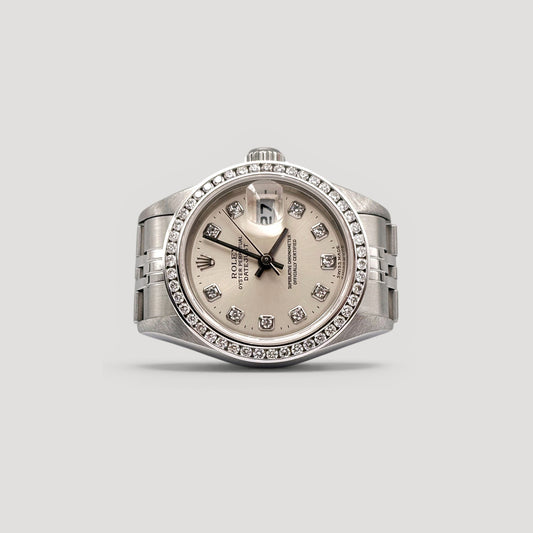 Mint Rolex Datejust Silver w/ 10 Points Diamond & Custom Diamond Bezel Jubilee 26mm 79174