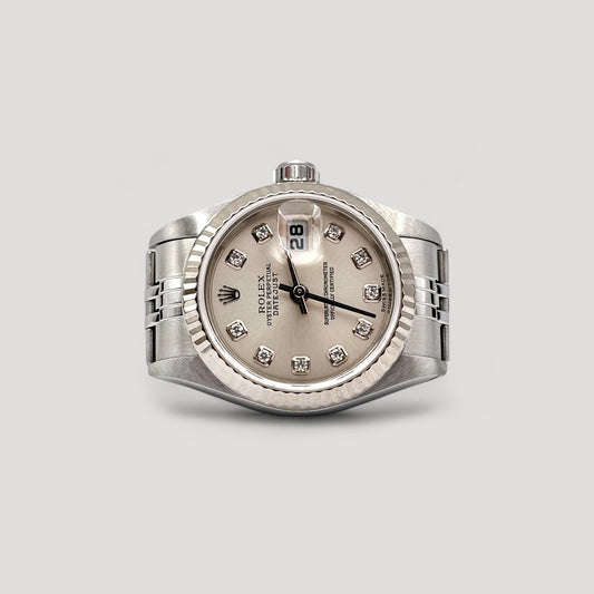 Mint Rolex Datejust Silver w/ 10 Points Diamond Jubilee 26mm 79174