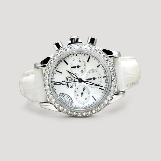 Omega De Ville Co-Axial Chronograph MOP w/ Factory Diamond Bezel Open Caseback 35mm 4877.70.36