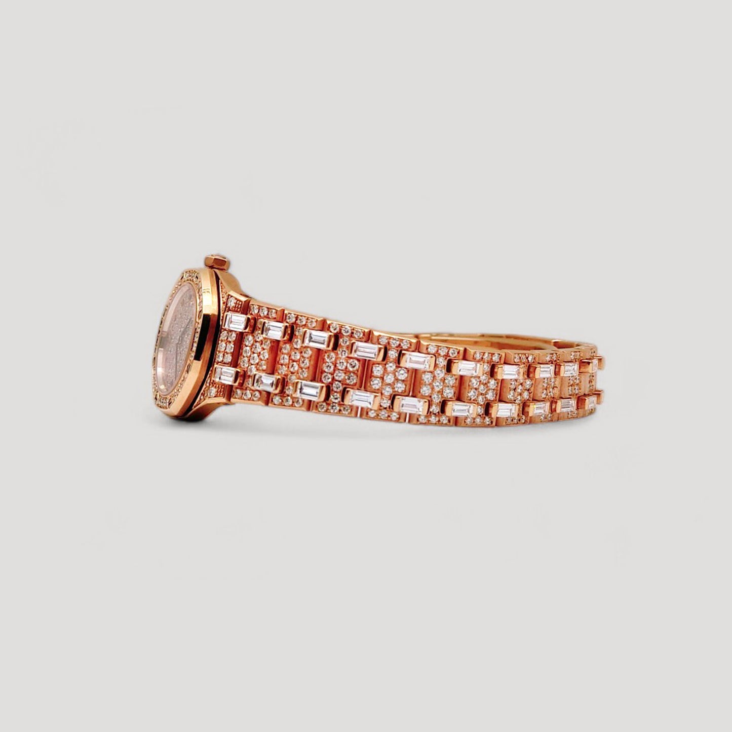 Rare Audemars Piguet AP Royal Oak Mini Paved Diamond w/ Ruby & Baguette Diamond 18K Rose Gold 20mm 67173OR.Z.1114OR.01