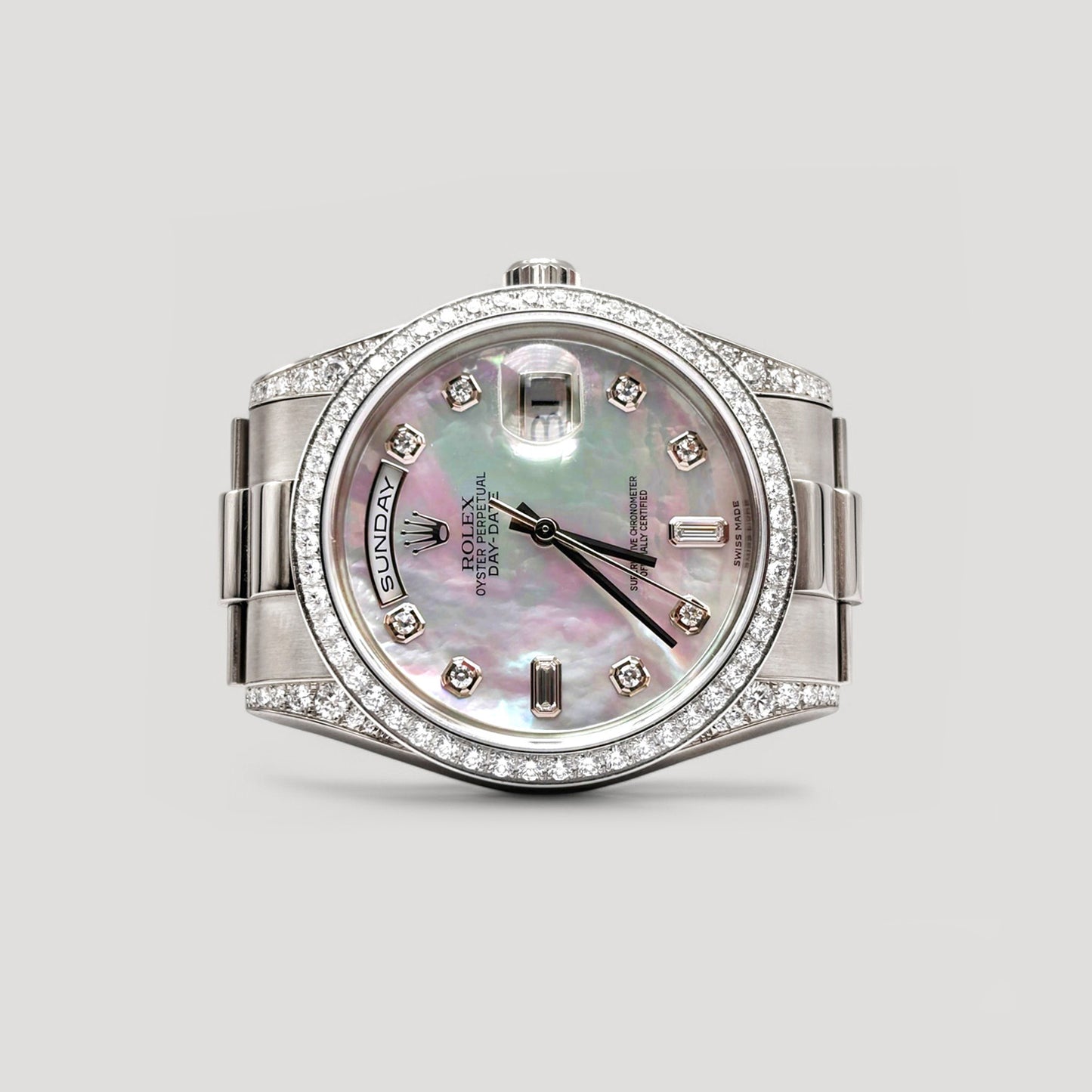 LNIB Rolex Day Date MOP Diamond w/ Factory Diamond Bezel & Lugs "President" White Gold 36mm 118389